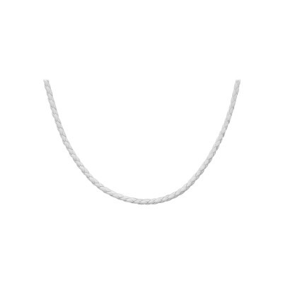 Collier argent rhodié et cuir tresse bovin blanc 42+3cm