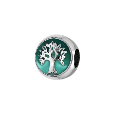 Charms coulissant argent rhodié arbre de vie résine couleur turquoise