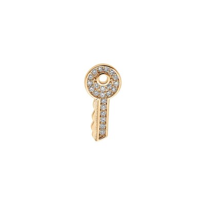 Mono-boucle d'oreille tige plaqué or clef oxydes blancs sertis