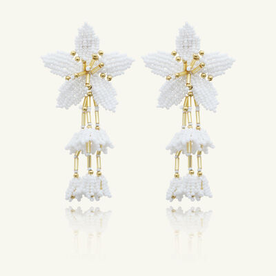 Boucles d'oreilles Sàntibé Bijoux Tiaré en laiton, métal doré et perles blanc
