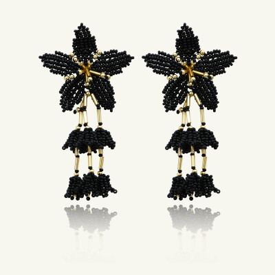 Boucles d'oreilles Sàntibé Bijoux Tiaré en laiton, métal doré et perles noir