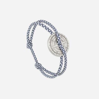 Bracelet sur cordon Le Vent à la Française Rose des vents en argent vieilli