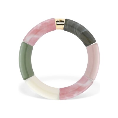 Bracelet Pipoca Alamanda 2 en acrylique, résine et acier doré, vert rose