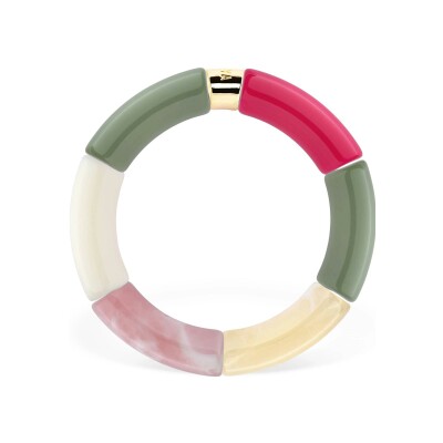 Bracelet Pipoca Alamanda 3 en acrylique, résine et acier doré, vert rose