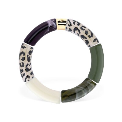 Bracelet PARABAYA Pipoca Capi 6 perles en résine et acrylique - Leopard Vert Noir