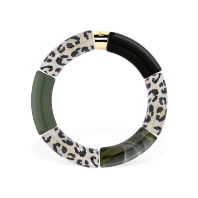 Bracelet PARABAYA Pipoca Capi 6 perles en résine et acrylique - Leopard Vert Noir