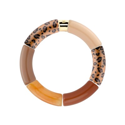 Bracelet PARABAYA Pipoca Caracal 6 perles en résine et acrylique - Leopard Terracota Creme