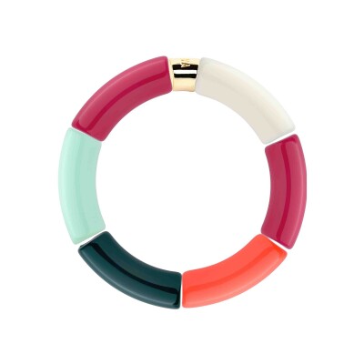 Bracelet Pipoca Energia 1 en acrylique, résine et acier doré, vert orange