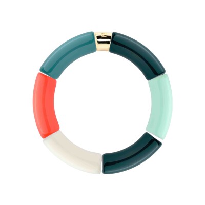 Bracelet Pipoca Energia 2 en acrylique, résine et acier doré, vert orange