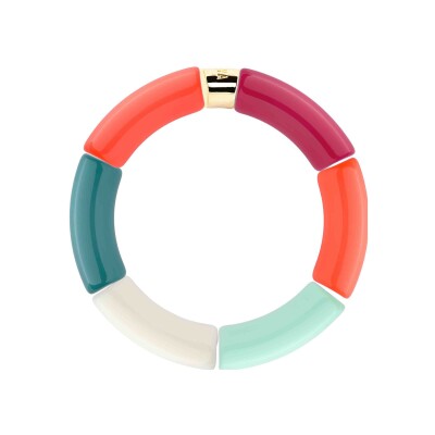 Bracelet Pipoca Energia 3 en acrylique, résine et acier doré, vert orange
