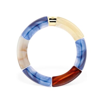 Bracelet PARABAYA Pipoca Igarape 6 perles en résine et acrylique - Bleu Ambre Creme