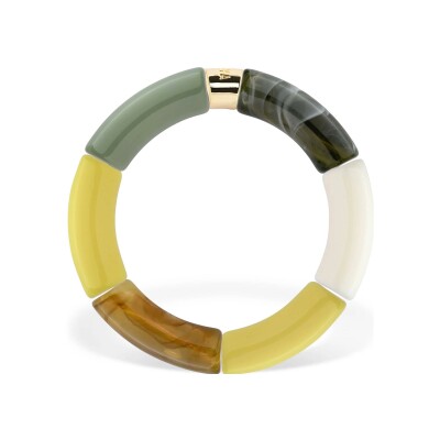 Bracelet Pipoca Limao 2 en acrylique, résine et acier doré, jaune vert