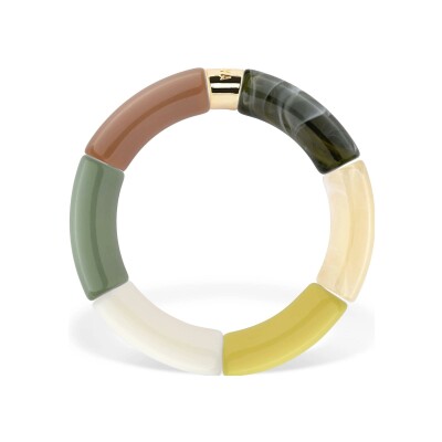 Bracelet Pipoca Limao 3 en acrylique, résine et acier doré, jaune vert