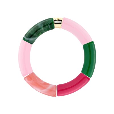 Bracelet Pipoca Manda 1 en acrylique, résine et acier doré, vert rose