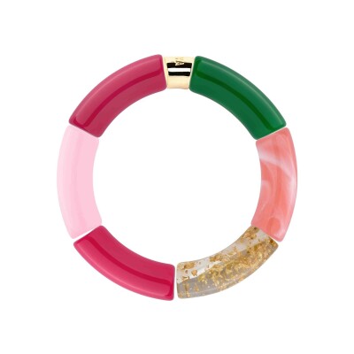 Bracelet Pipoca Manda 2 en acrylique, résine et acier doré, vert rose