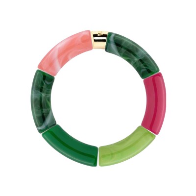 Bracelet Pipoca Manda 3 en acrylique, résine et acier doré, vert rose