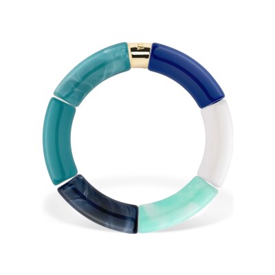 Bracelet Pipoca Mar 1 en acrylique, résine et acier doré, bleu