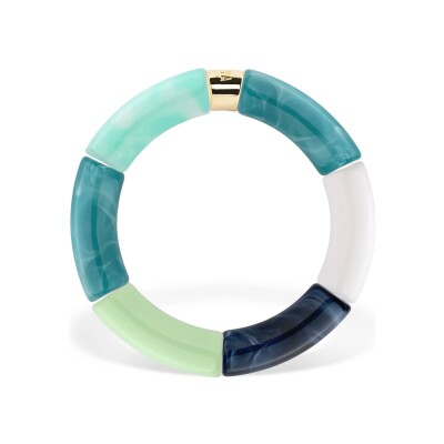Bracelet Pipoca Mar 2 en acrylique, résine et acier doré, bleu