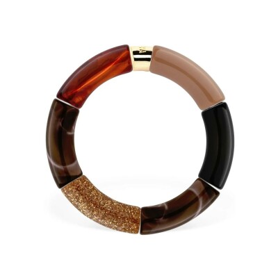 Bracelet PARABAYA Pipoca Moca 6 perles en résine et acrylique - Creme Chocolat Ambre