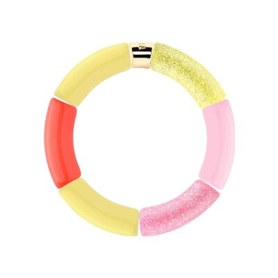 Bracelet Pipoca Olala 1 en acrylique, résine et acier doré, jaune soleil