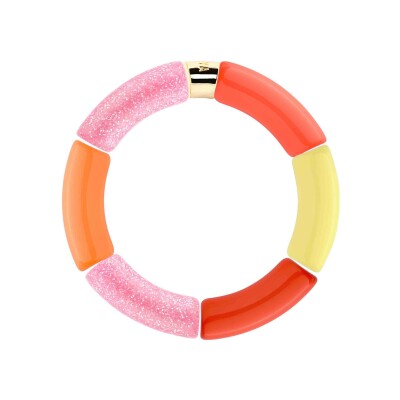 Bracelet Pipoca Olala 2 en acrylique, résine et acier doré, jaune soleil