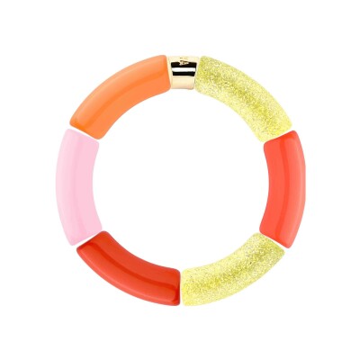 Bracelet Pipoca Olala 3 en acrylique, résine et acier doré, jaune soleil