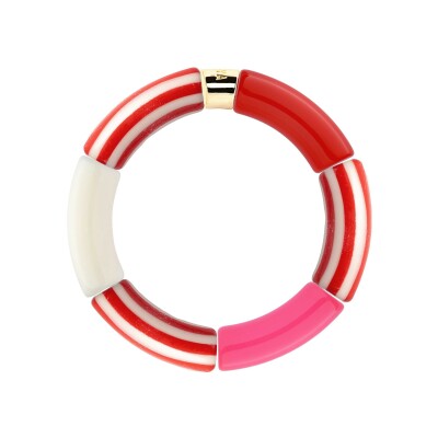 Bracelet PARABAYA Riviera Magenta 6 perles en résine et acrylique Rose fushia