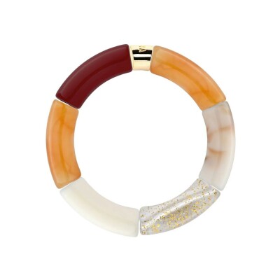 Bracelet PARABAYA Pipoca Sol 6 perles en résine et acrylique - Creme Ambre Chocolat