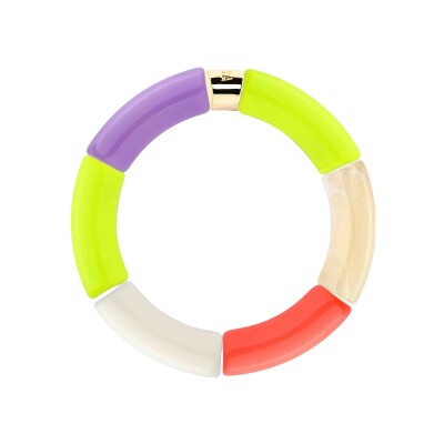 Bracelet Pipoca Surf 1 en acrylique, résine et acier doré, jaune vert gris