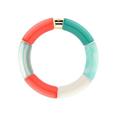 Bracelet Pipoca Surf 3 en acrylique, résine et acier doré, jaune vert gris