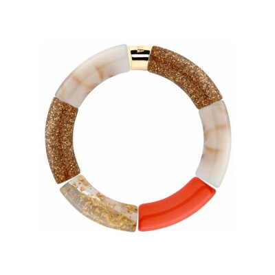 Bracelet Pipoca Tangerina Ouro 1 en acrylique, résine et acier doré, orange dore