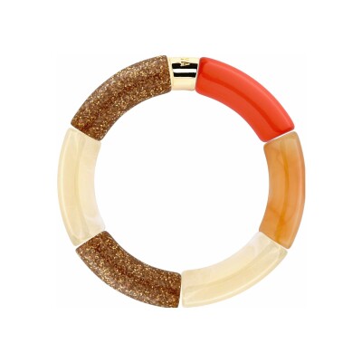 Bracelet Pipoca Tangerina Ouro 3 en acrylique, résine et acier doré, orange dore