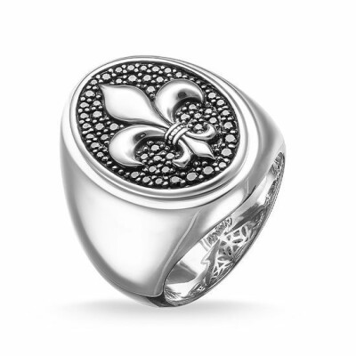 Bague Thomas Sabo Rebel at heart Fleur de lys en argent et oxyde de zirconium noir 