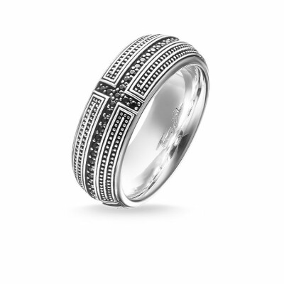 Bague Thomas Sabo Rebel at heart Croix en argent et pavée d'oxyde de zirconium noir 