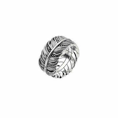 Bague Thomas Sabo Rebel At Heart plume aigle en argent et oxydes noirs