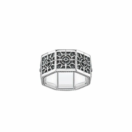 Bague Thomas Sabo Rebel At Heart boussole anguleuse noire en argent et oxydes noirs