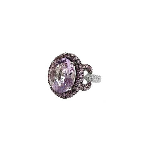 Bague Isabelle Barrier en or blanc, diamants, saphir violet et améthyste de 0.47ct, 1.51ct et 4.29ct, taille 53 