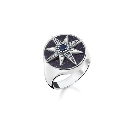 Bague Thomas Sabo Royalty Etoile en argent, oxydes de zirconium et pierres de couleurs