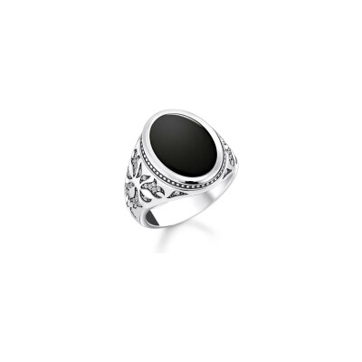 Bague Thomas Sabo Rebel at Heart en argent, onyx et oxydes de zirconium, taille 62