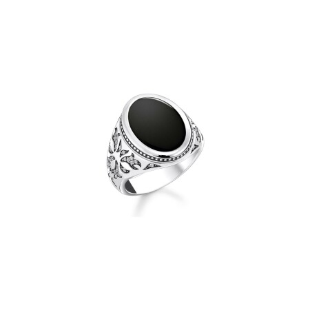 Bague Thomas Sabo Rebel at Heart en argent, onyx et oxydes de zirconium, taille 64