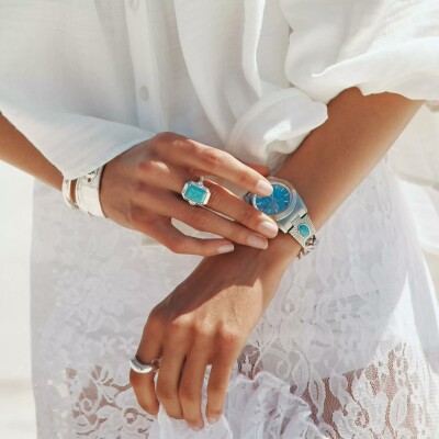 Bague Thomas Sabo en argent, oxyde de zirconium et turquoise d'imitation