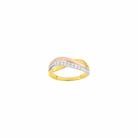 Bague en plaqué or rose, jaune, blanc et oxydes de zirconium