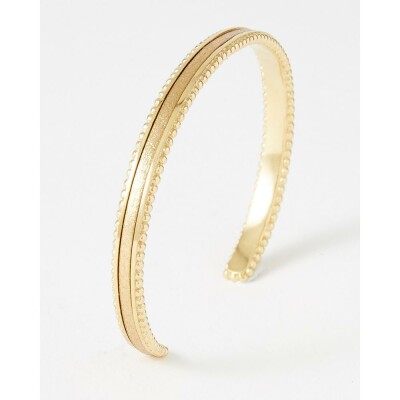 Bracelet jonc FlowersforZoé TUESDAY en acier doré et cuir