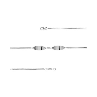 Bracelet identité femme argent gourmette 2mm 2 plaques ovales 19cm réglable 18