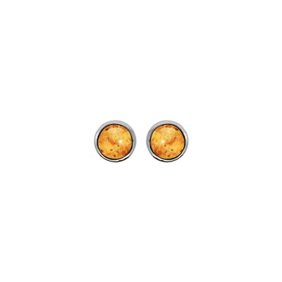 Boucles d'oreilles tige argent rhodié puce ambre véritable