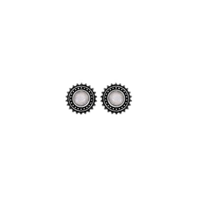 Boucles d'oreilles tige argent patiné ronde motif pierre de lune