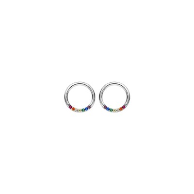 Boucles d'oreilles tige argent rhodié cercle pierres multi couleurs synthétique