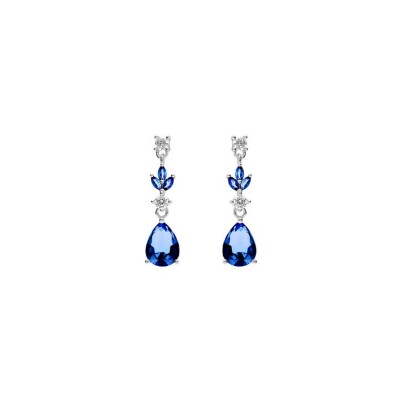 Boucles d'oreilles tige argent rhodié oxydes bleu et blanc