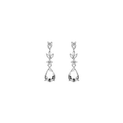 Boucles d'oreilles tige argent rhodié pendantes oxydes blancs sertis