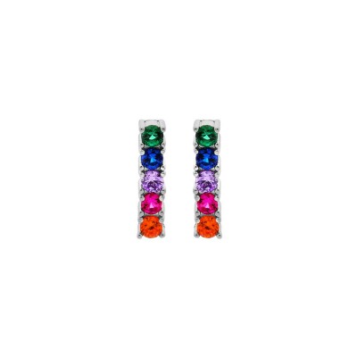 Boucles d'oreilles tige argent rhodié rectangulaire pierres synthétique multi couleurs